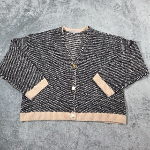 J Crew Cardigan Womens XL Navy Jacquard V Neck Wool Blend Preppy Lady Jacket - Picture 3 of 10